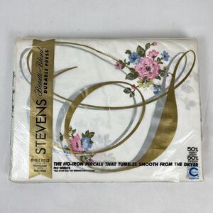 Vintage JP Stevens Double Fitted Bed Sheet Floral Retro Bedding Beauti-Blend NOS